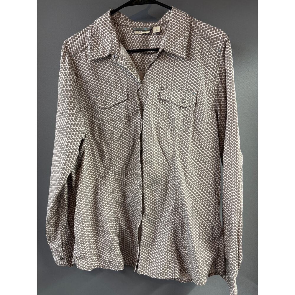 L.L. Bean Islesboro Outdoor Performance long-sleeved button-down  gray/white